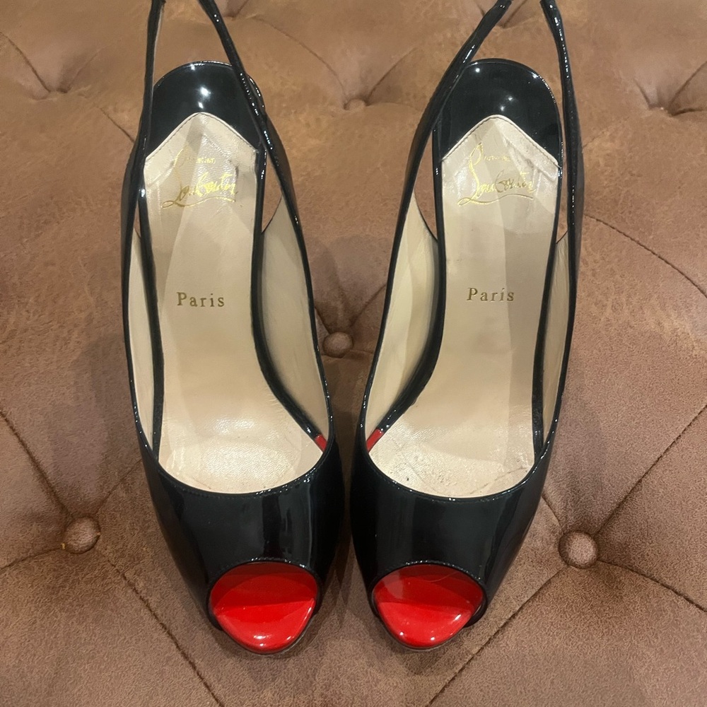 Christian Louboutin Black and Red Peep Toe Heels